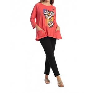 NEW JESS & JANE twins mineral washed patch pocket cotton top in passion